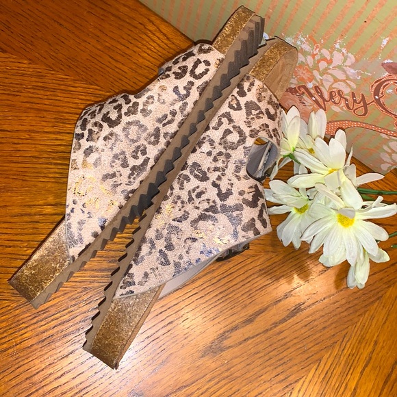 🐆Leopard footbed SANDALS Faux Birkenstock style Size 8.5 in Taupe & Brown - Picture 9 of 12